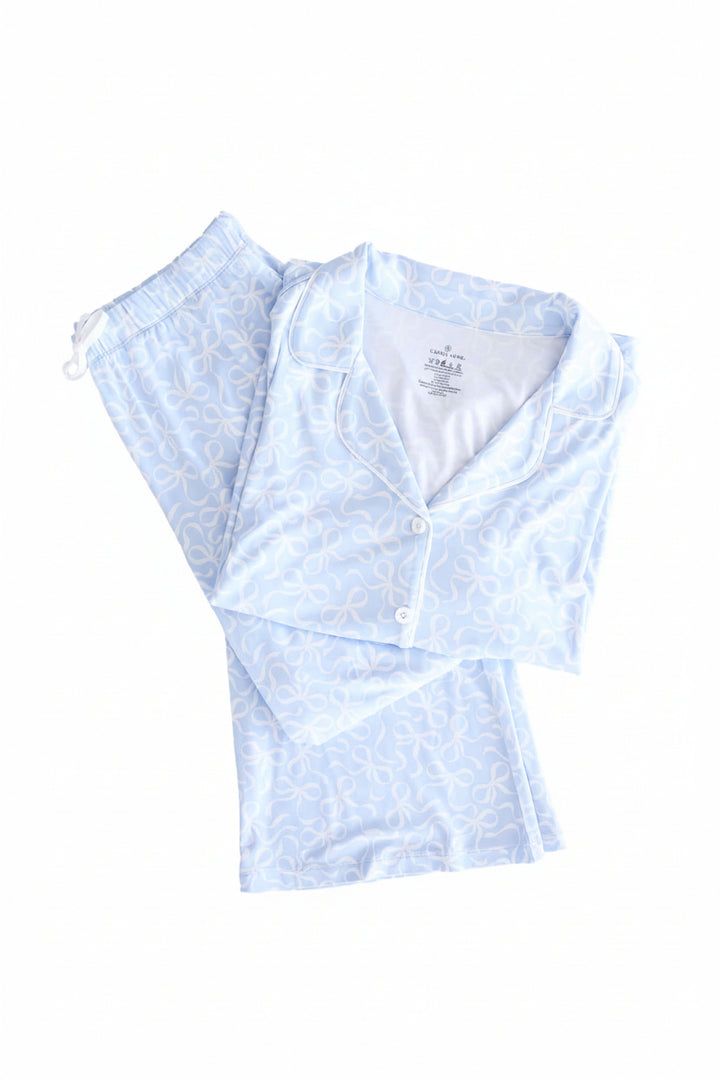 light blue and white bow lounge set for women