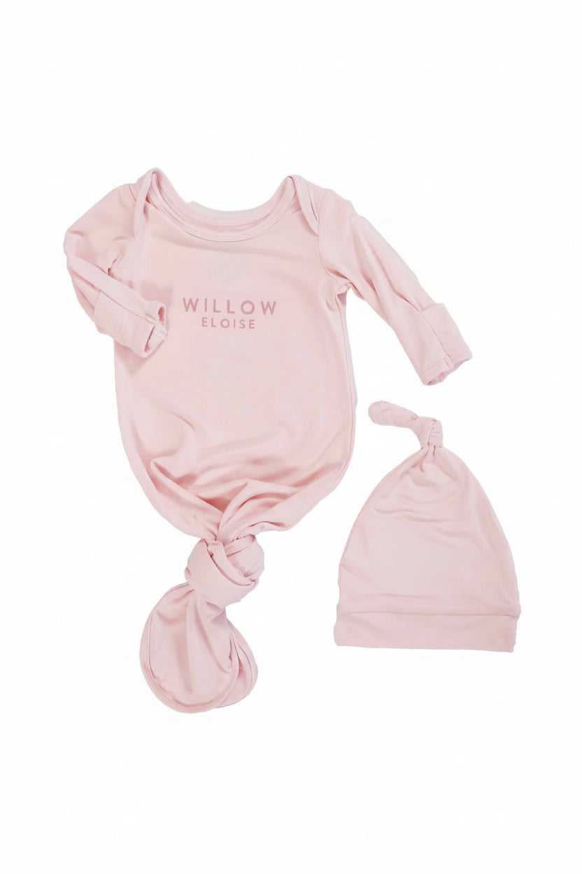 Girl Personalized Bamboo Newborn Baby Knot Gown & Hat