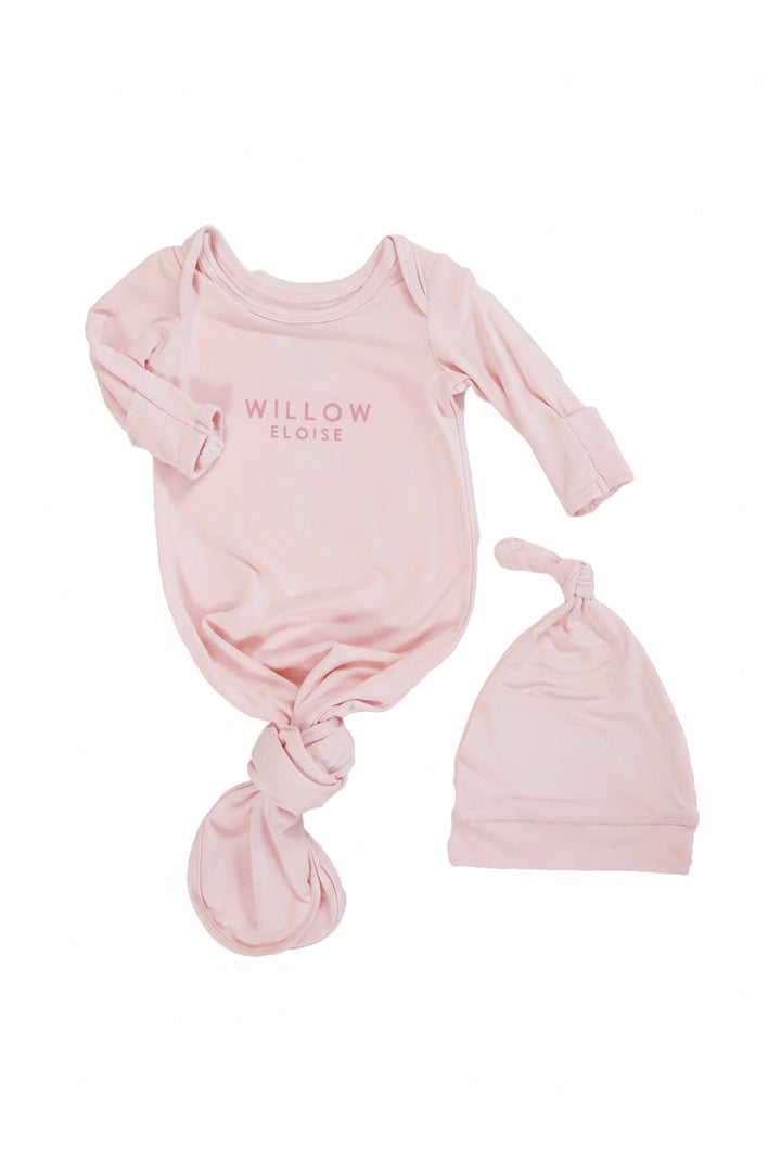 Girl Personalized Bamboo Newborn Baby Knot Gown & Hat