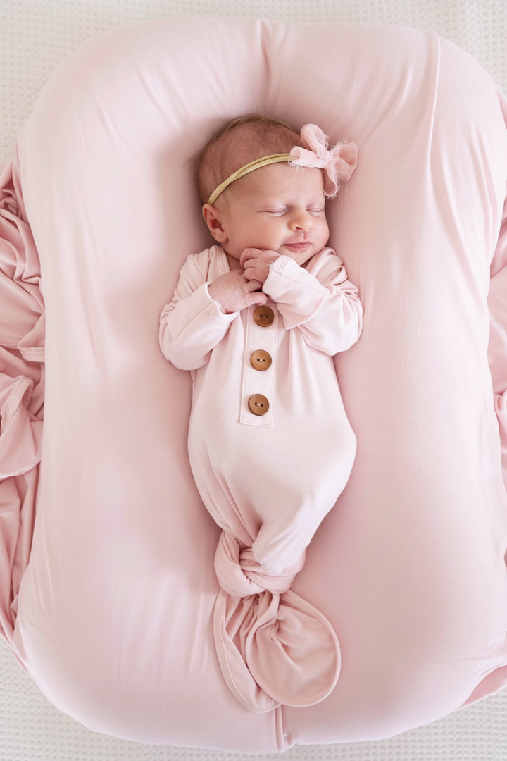 Solid Blush Bamboo Baby Knot Gown & Hat