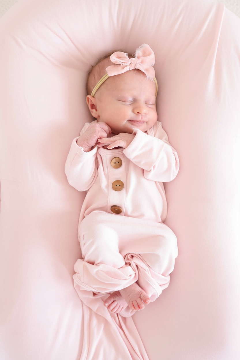 Solid Blush Bamboo Baby Knot Gown & Hat