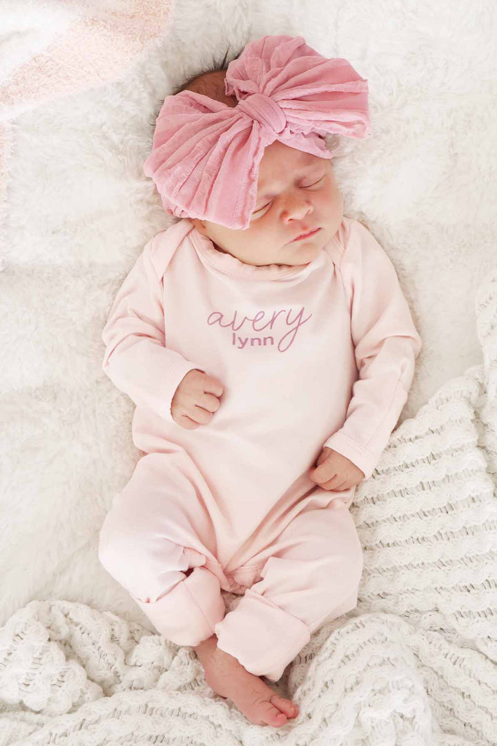 blush personalized snap romper for babies