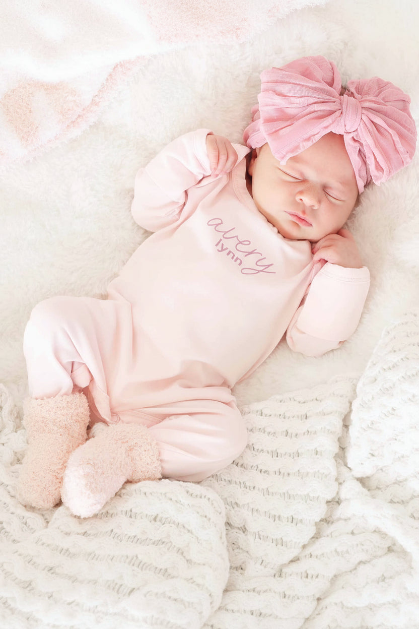 newborn girl outfit blush personalized snap romper