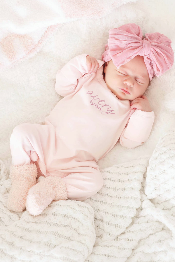 newborn girl outfit blush personalized snap romper
