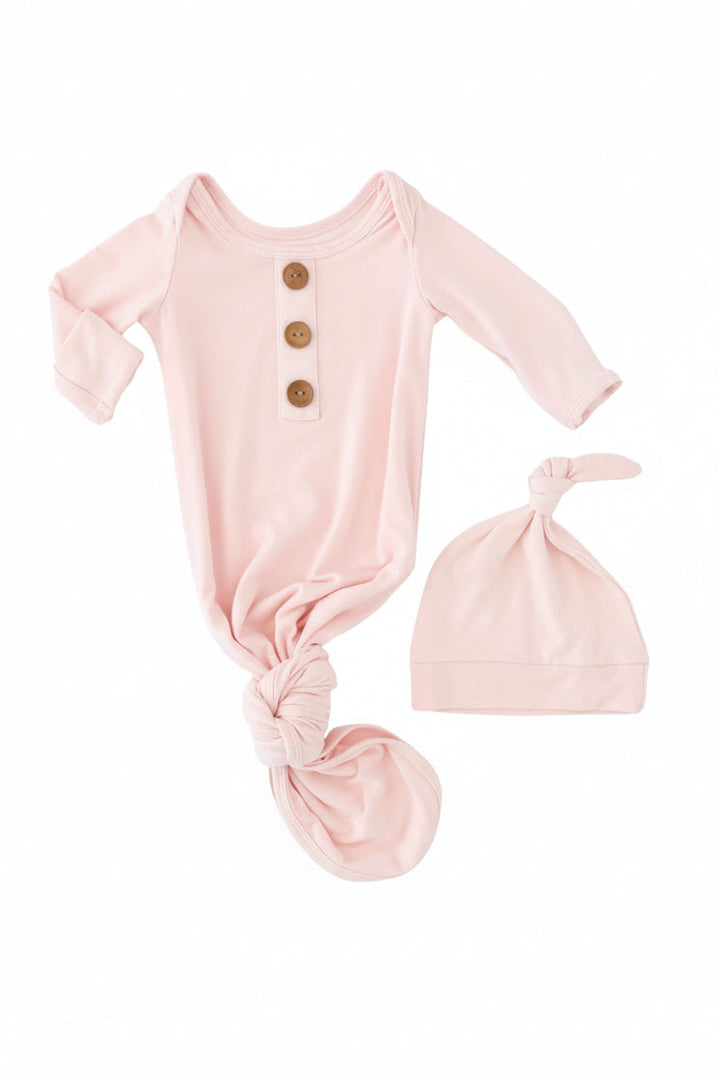 light pink knot gown and hat set 