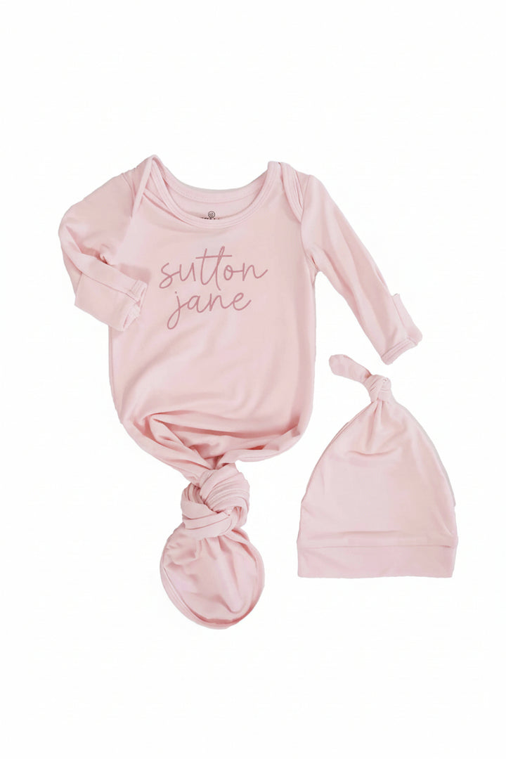 Girl Personalized Bamboo Newborn Baby Knot Gown & Hat