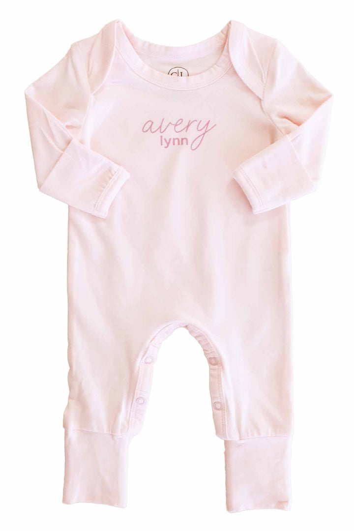 Personalized Full Length Snap Romper | Blush