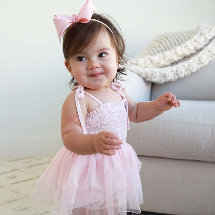 smocked tutu bodysuit blush 