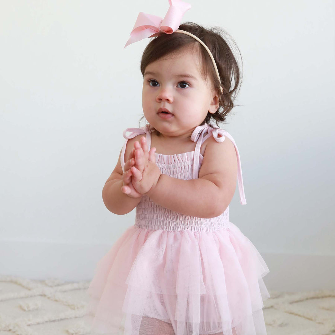 smocked tutu bodysuit for babies with tutu pink 