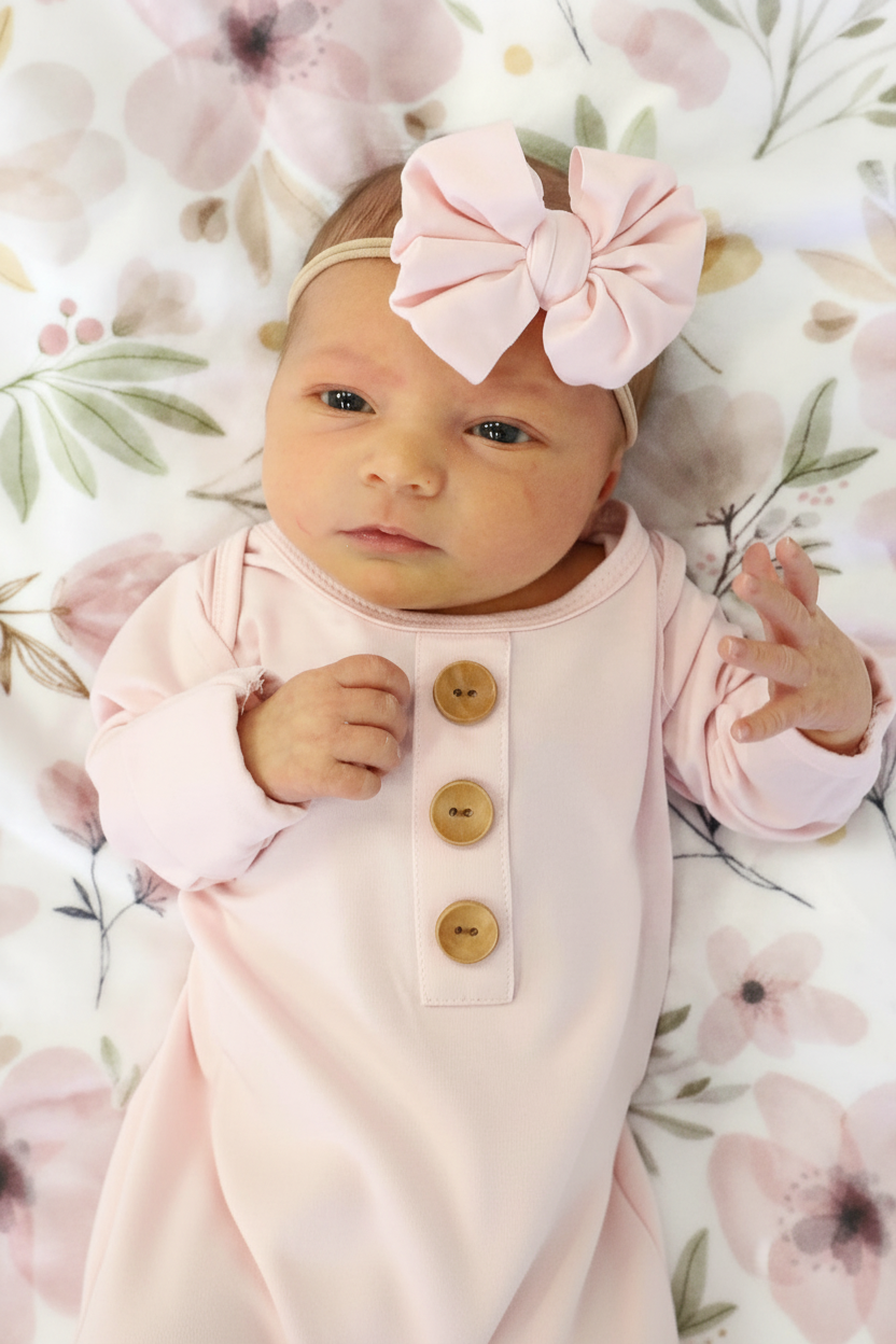 Solid Blush Bamboo Baby Knot Gown & Hat