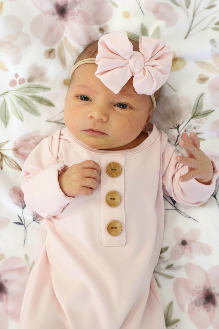 Solid Blush Bamboo Baby Knot Gown & Hat