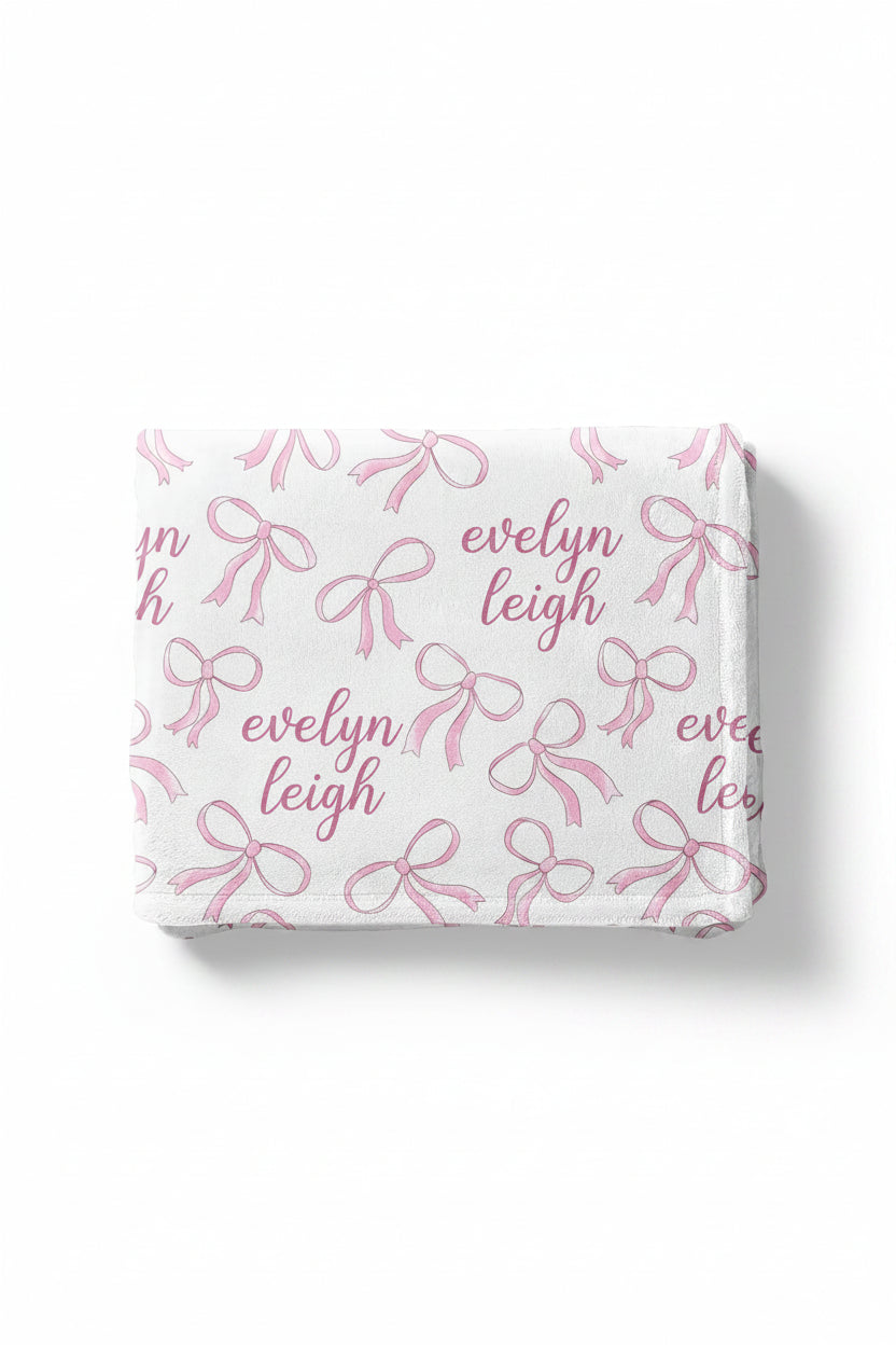 blushing bow personalized kids blanket 