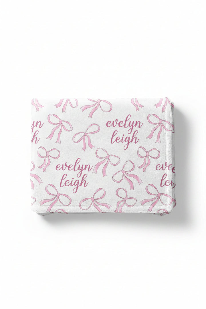 blushing bow personalized kids blanket 