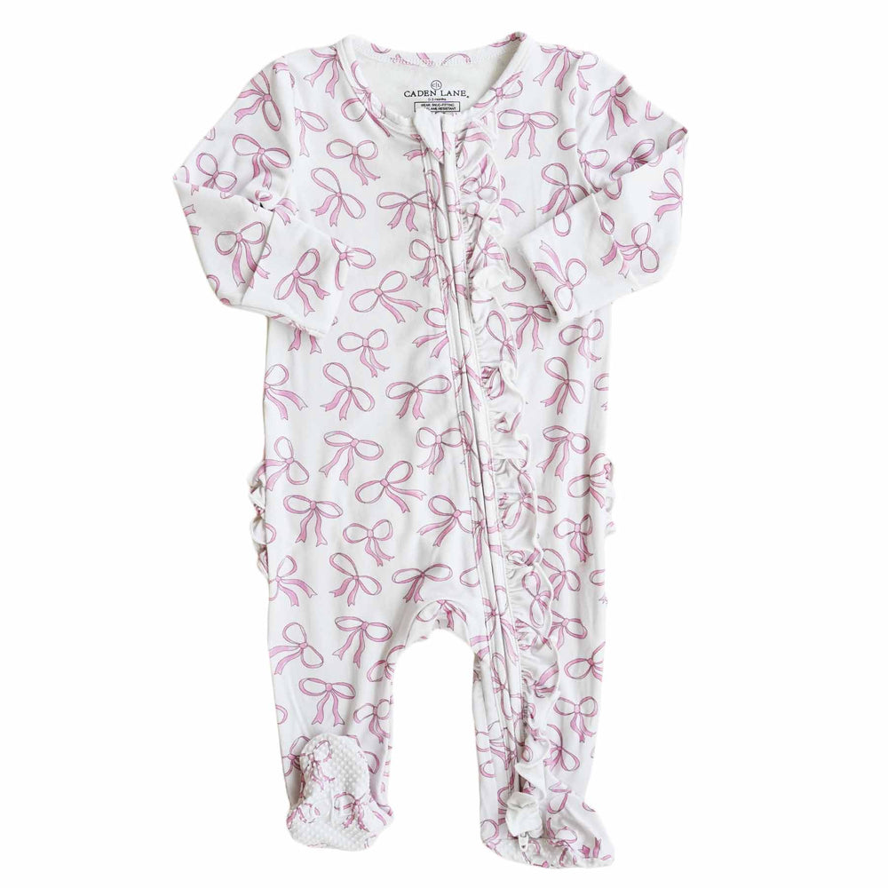 zipper footie blushing bows 