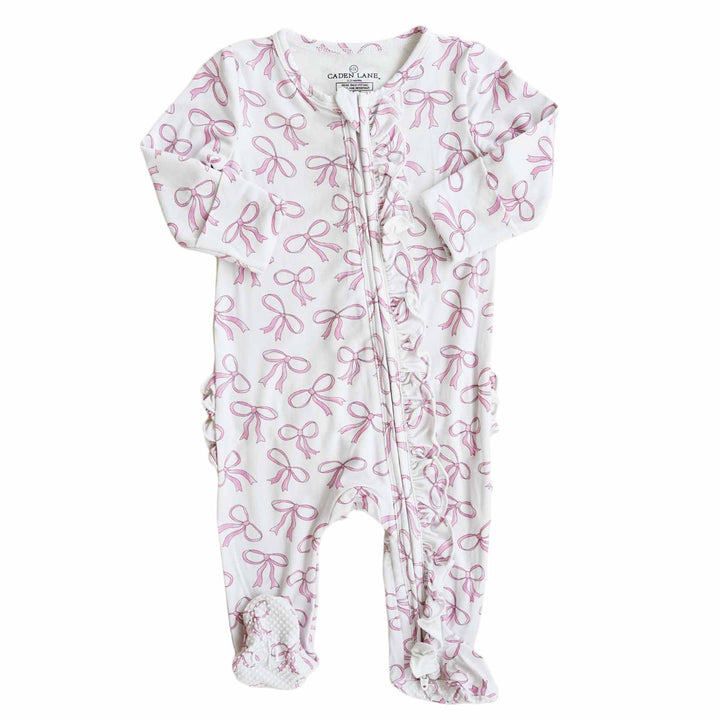 zipper footie blushing bows 