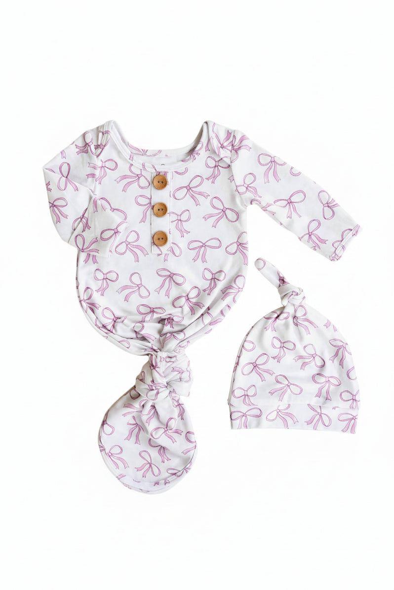 knot gown for babies with pink bows