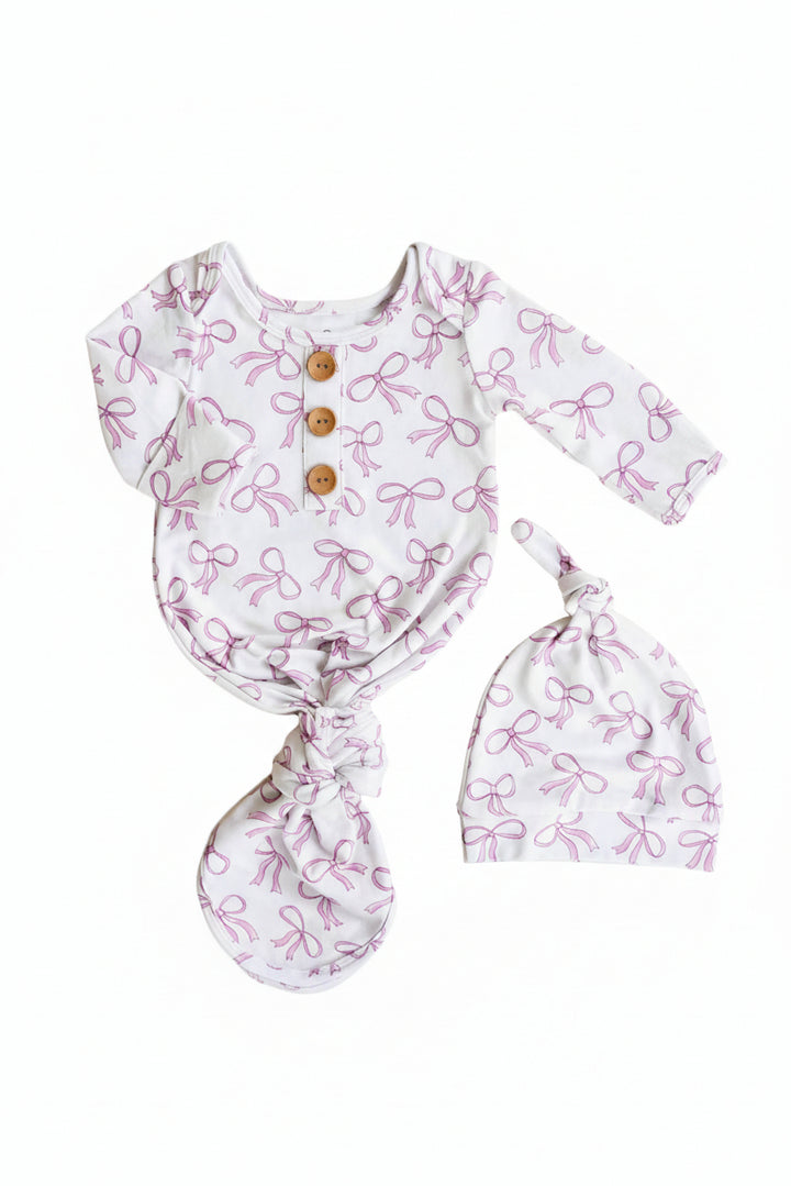 knot gown for babies with pink bows