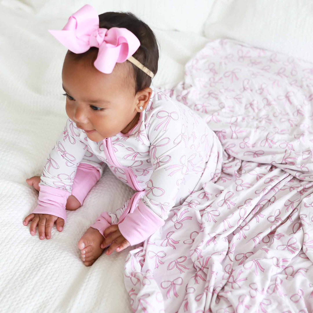 blushing pink ribbon bow headband 