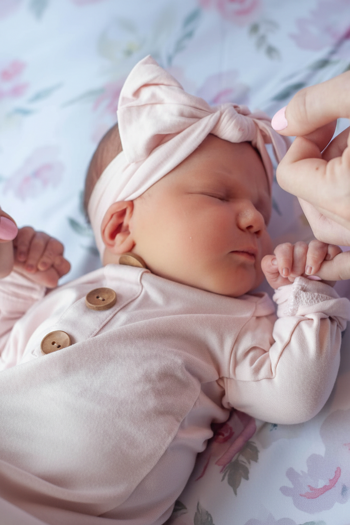 Solid Blush Bamboo Baby Knot Gown & Hat