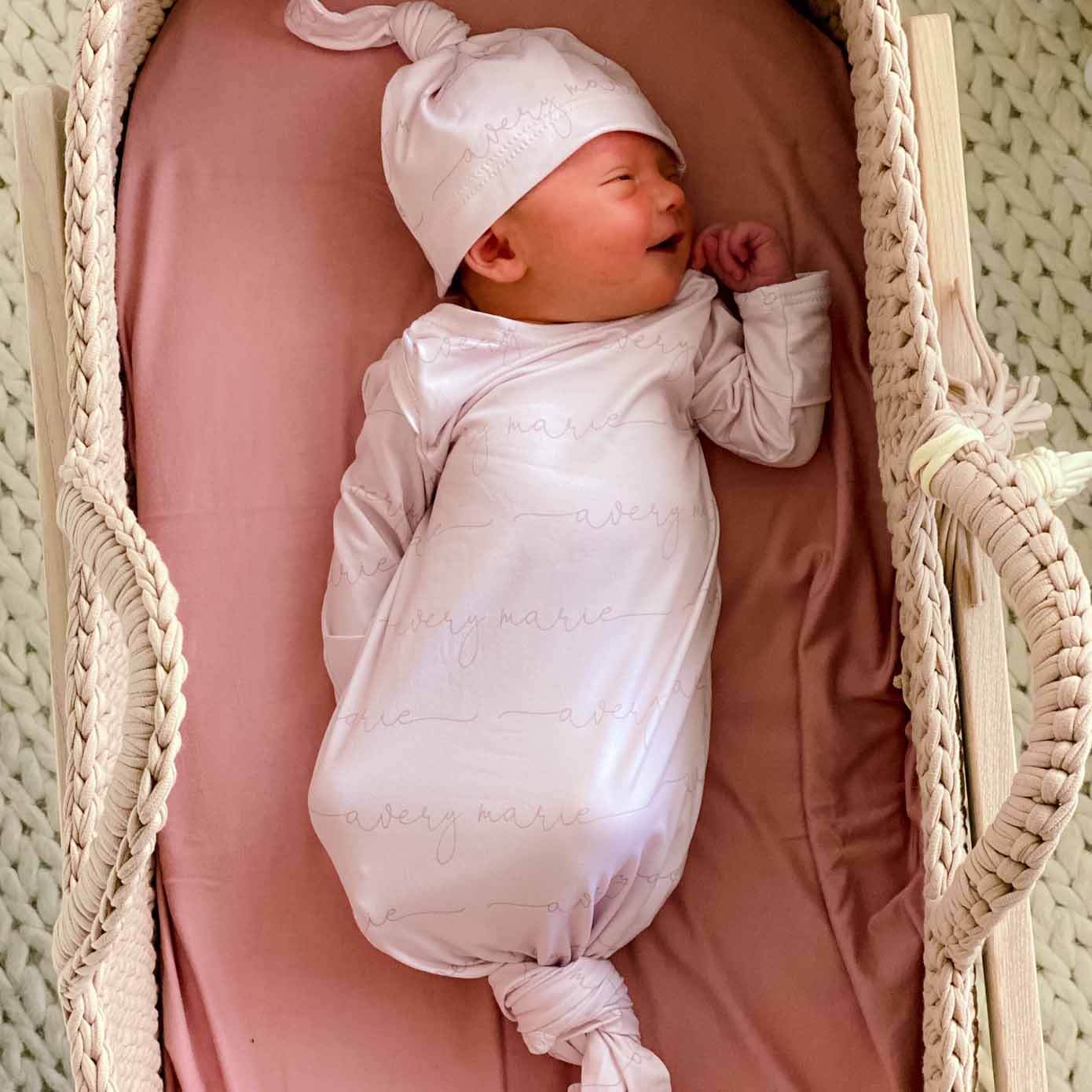 Solid Blush Personalized Newborn Baby Knot Gown