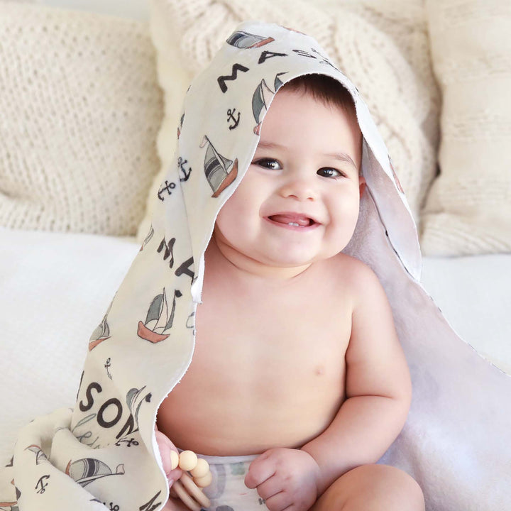 baby towel with hood boat themed personalized