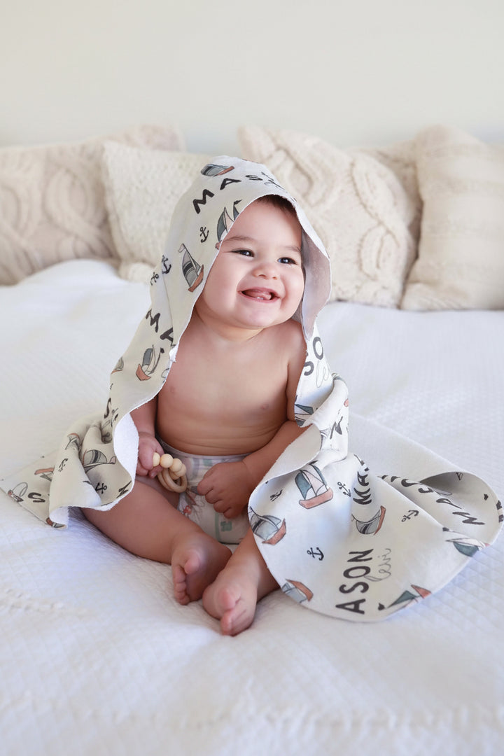 personalized hooded baby towel set sail 