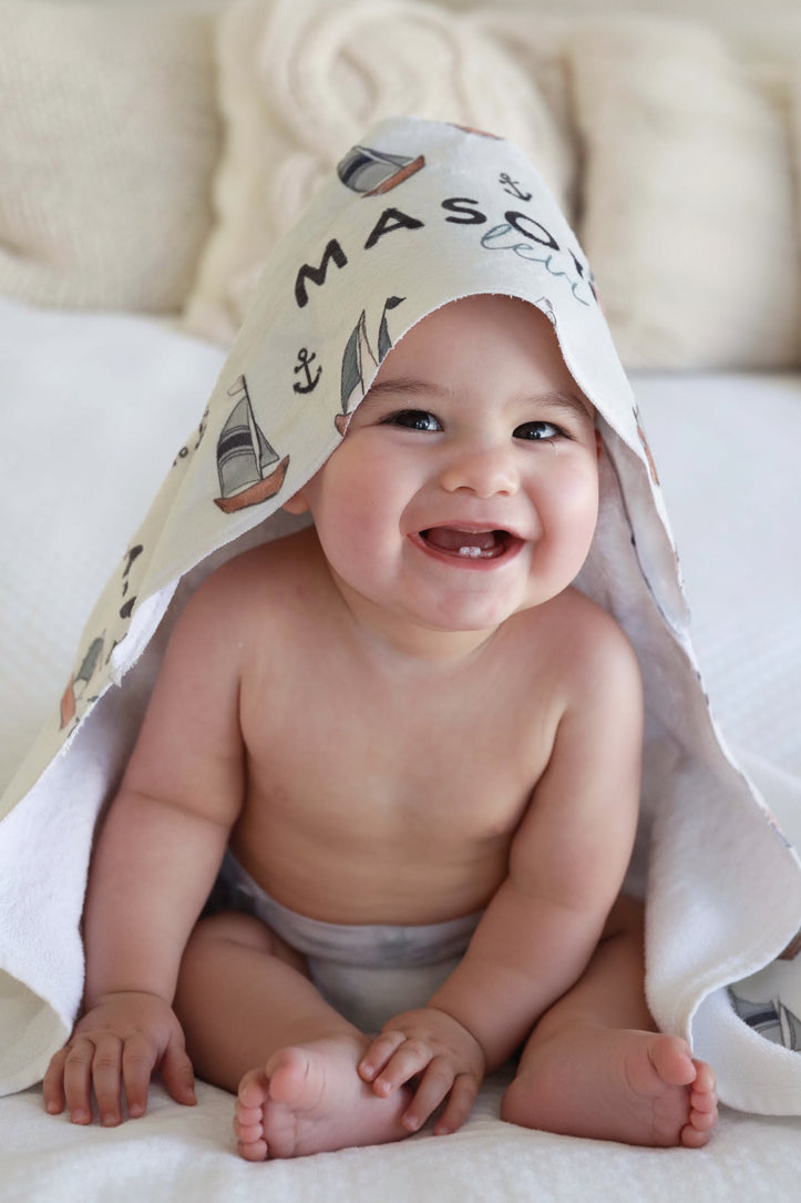 boat baby personalized hooded towel 