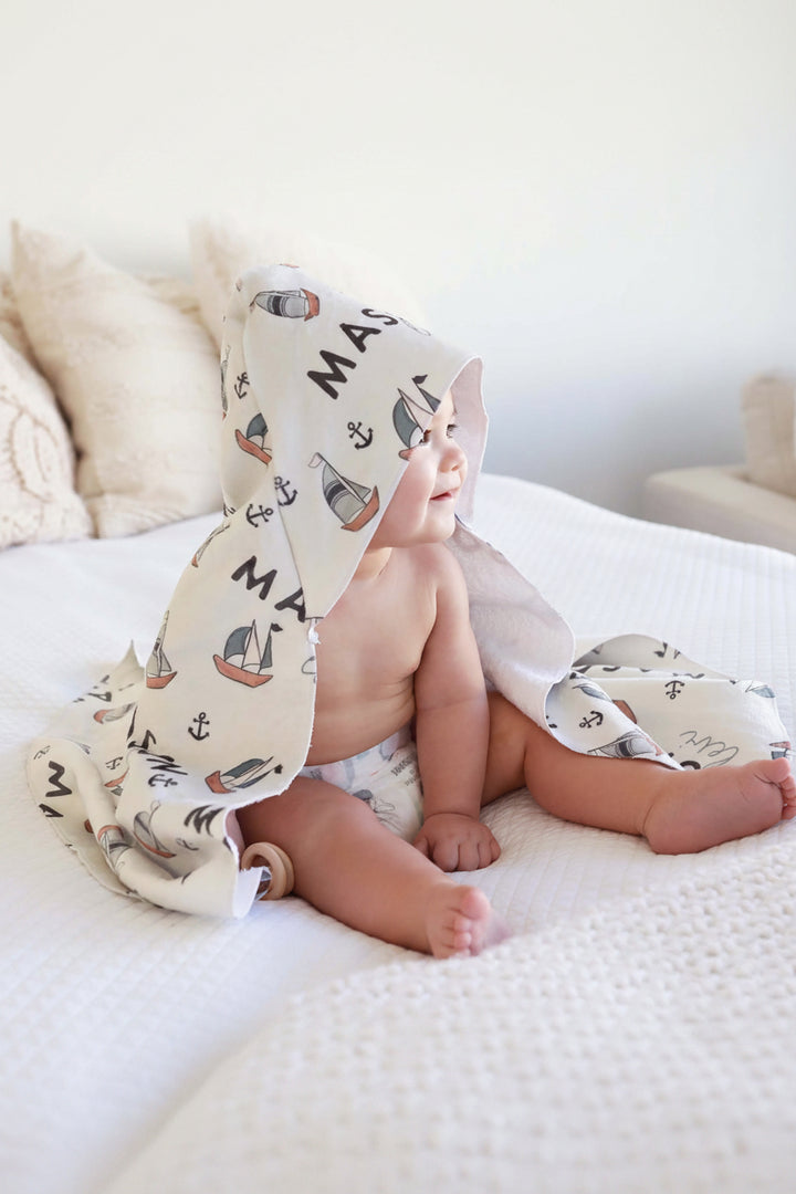 set sail personalized hooded baby towel 