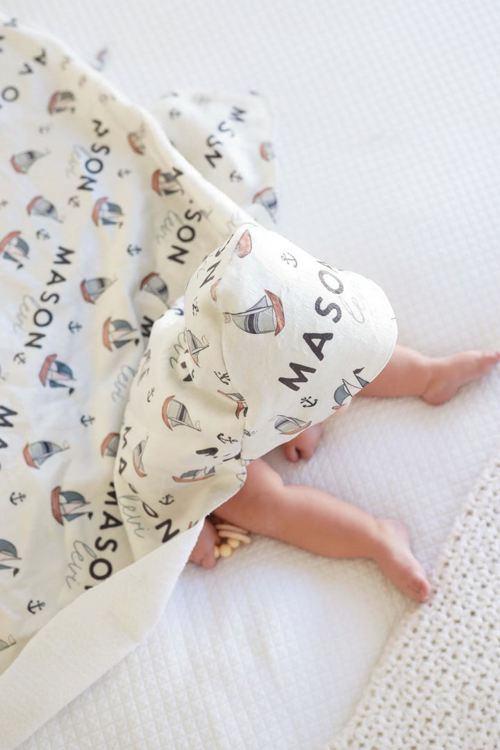 boat personalized hooded baby towel 