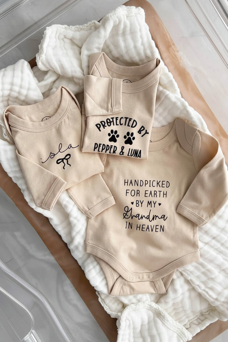 Personalized Long Sleeve Graphic Bodysuits | Natural