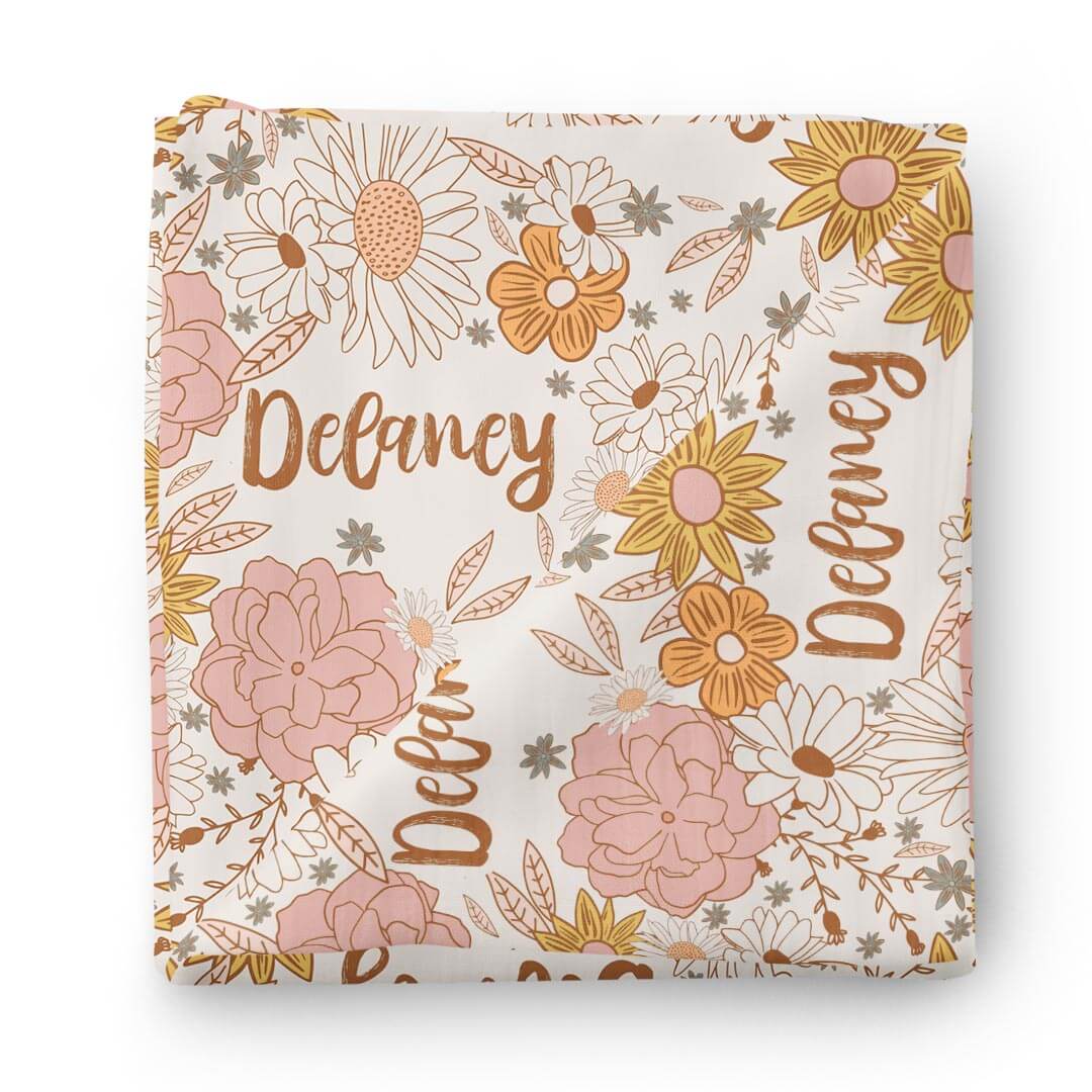 boho floral personalized swaddle 