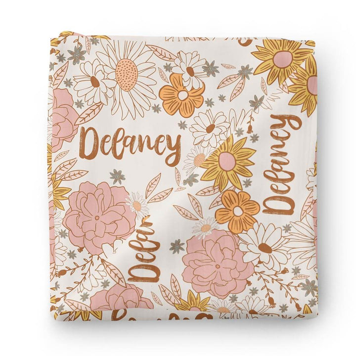 boho floral personalized swaddle 