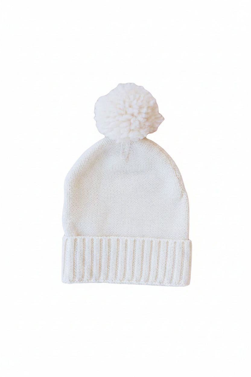 Knit Baby Pom Pom Beanie | Ivory