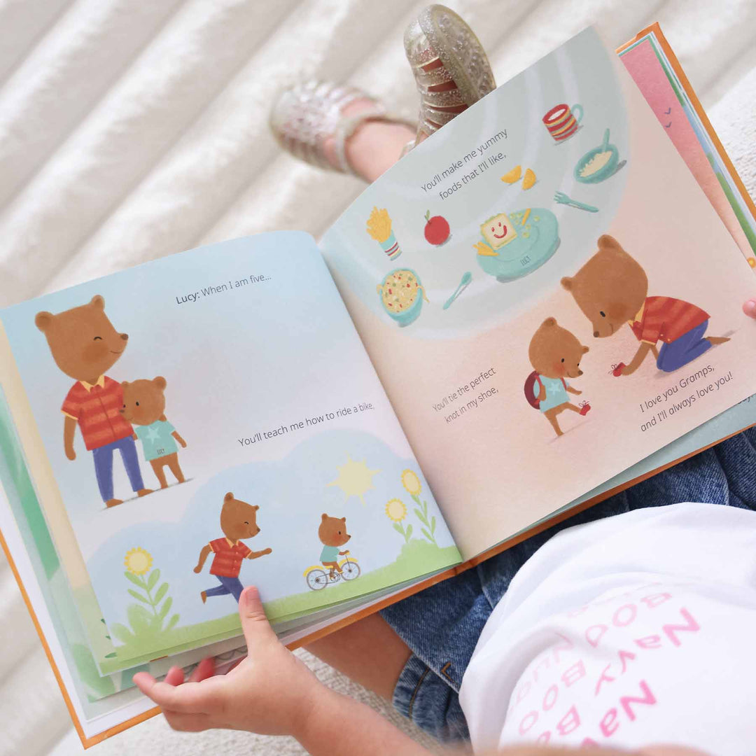 reading personalized kids books from grandfather