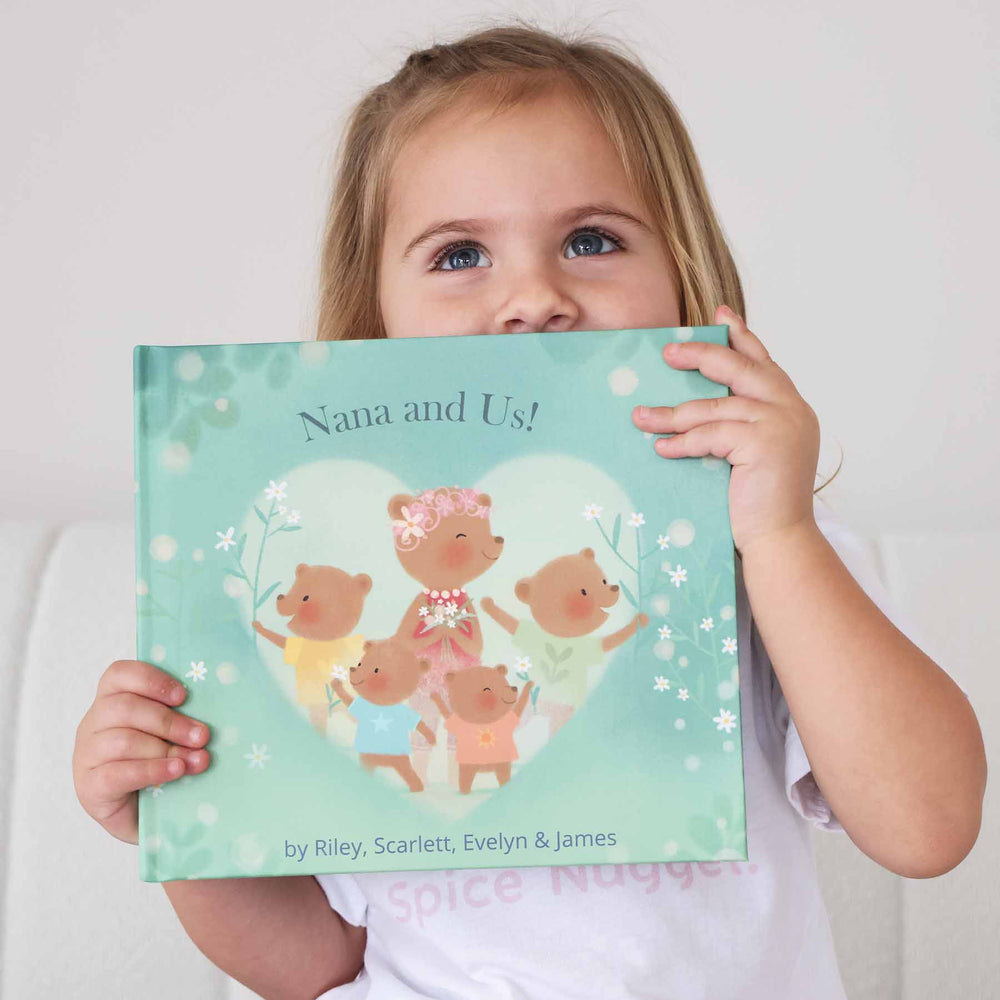 kid with personalized kids books from grandmother