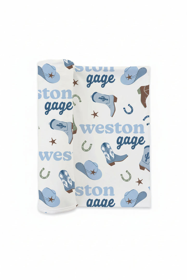 cowboy boot personalized swaddle blanket for babies 