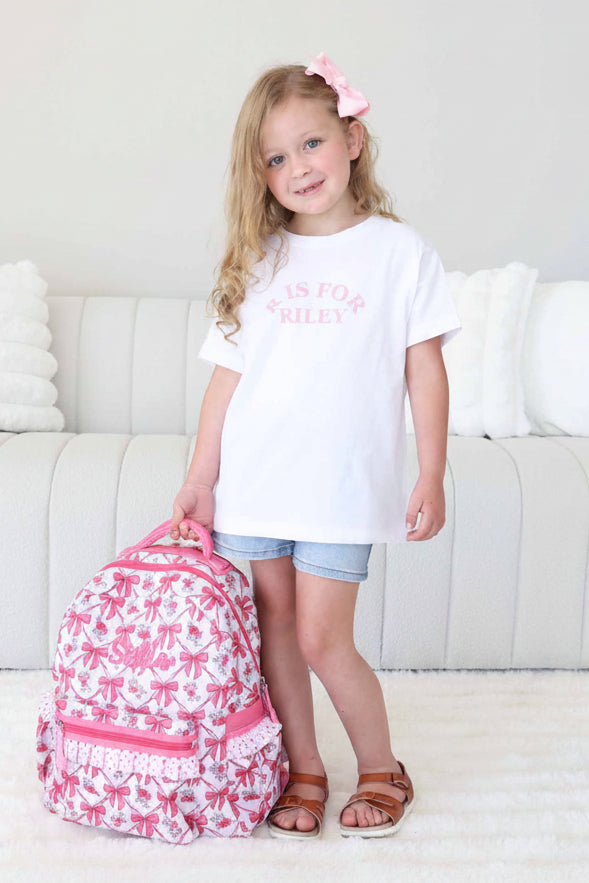 back to school pink bow embroidered backpack for girls 