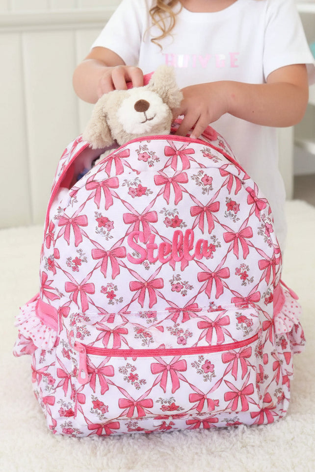 pink bow embroidered backpack for girls back to school 