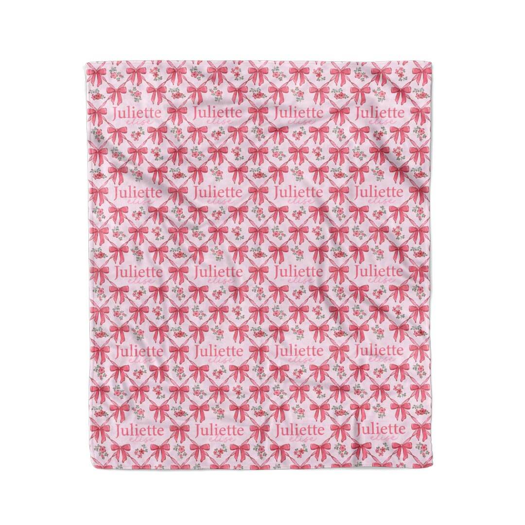 pink blow blanket for girls personalized with name with flowers 