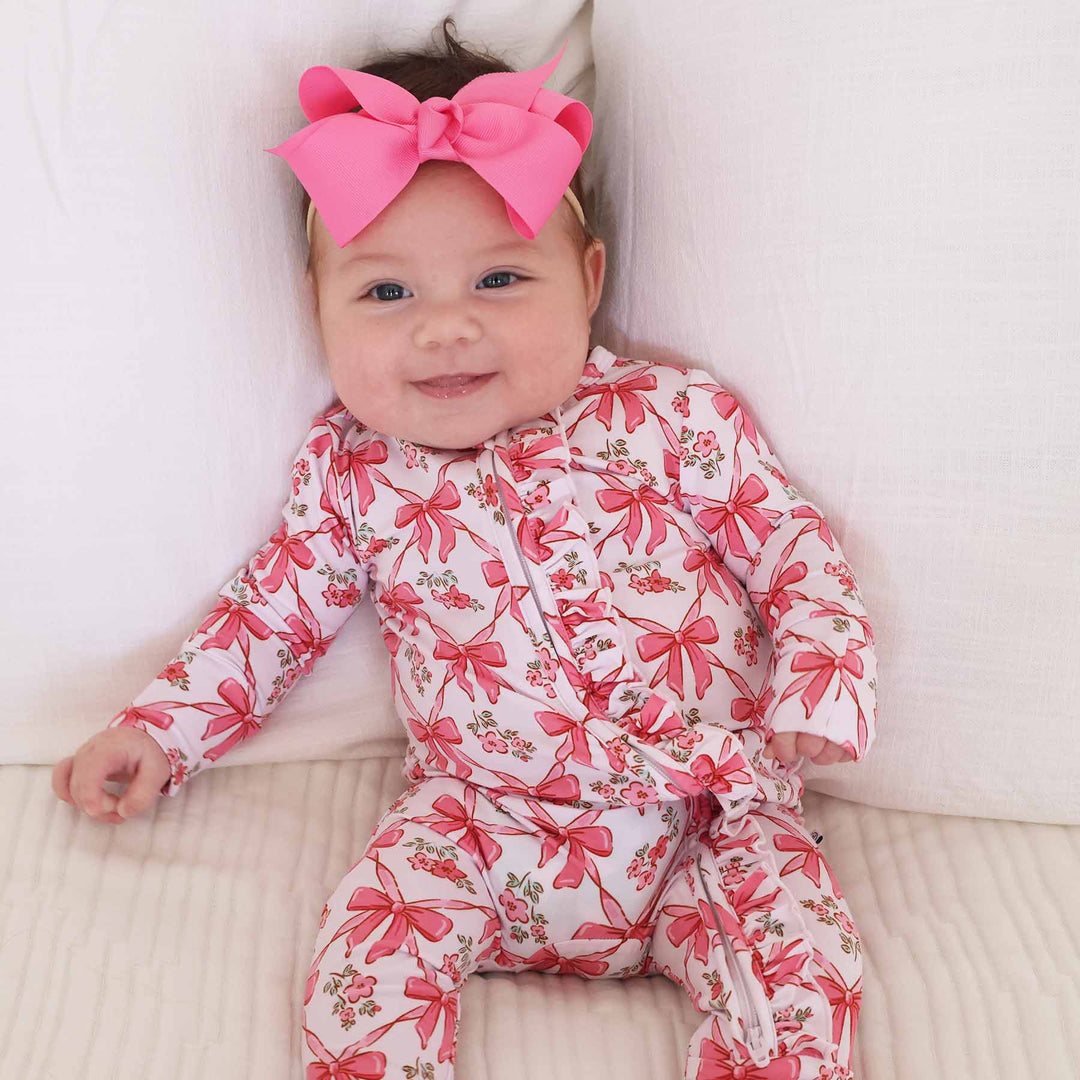 bow besties zipper ruffle footie 