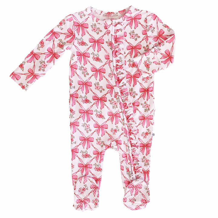 baby ruffle zipper footies bow besties 