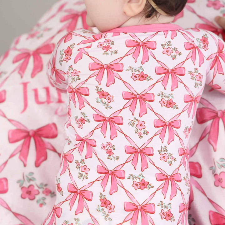 full zip romper with bows and flowers for babies
