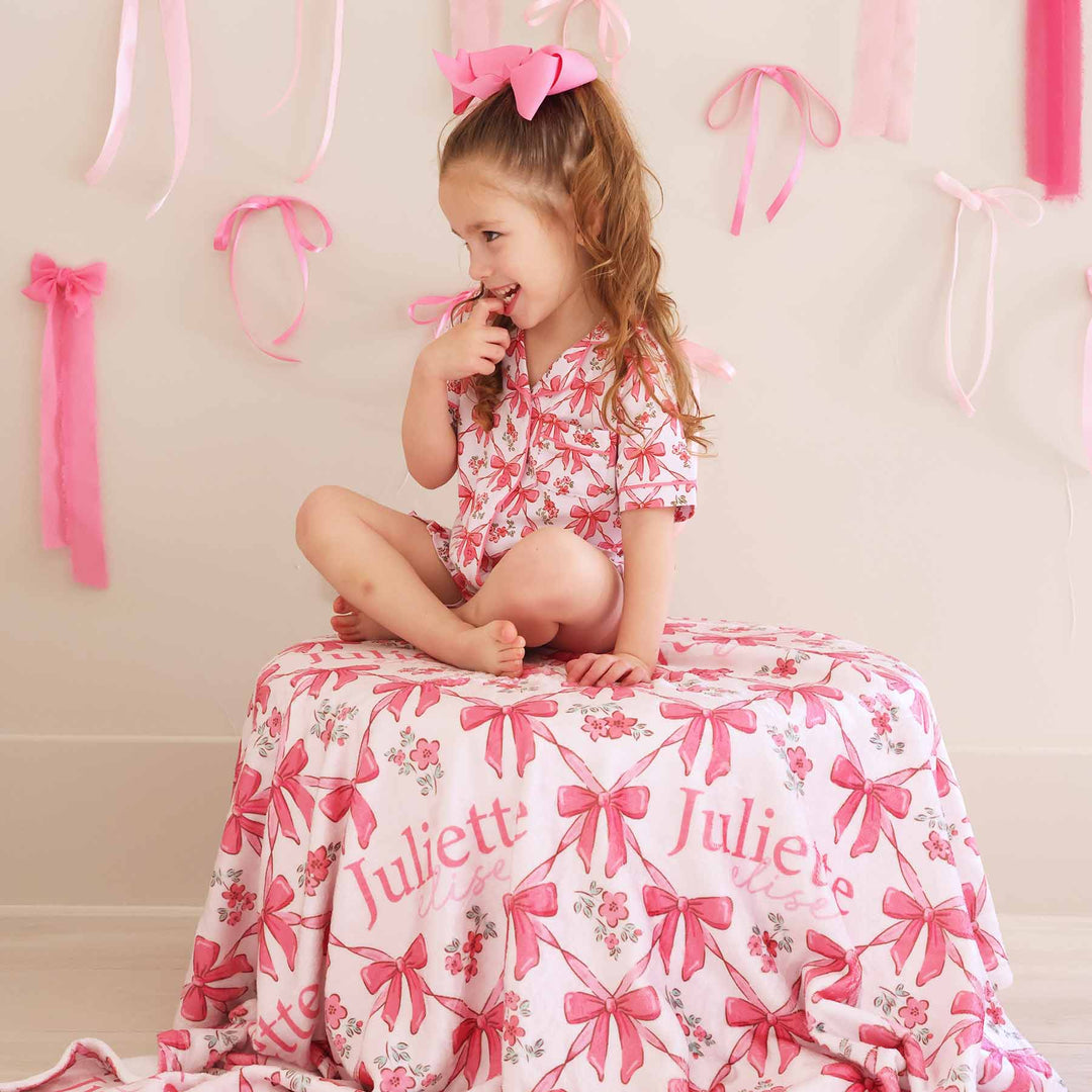 bow blanket for girls personalized with name 