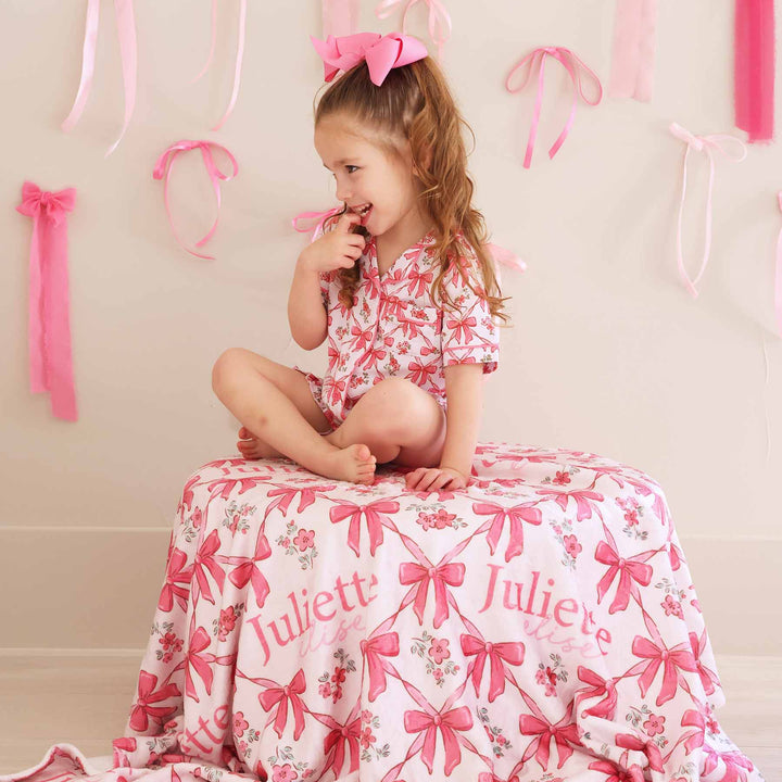 bow blanket for girls personalized with name 
