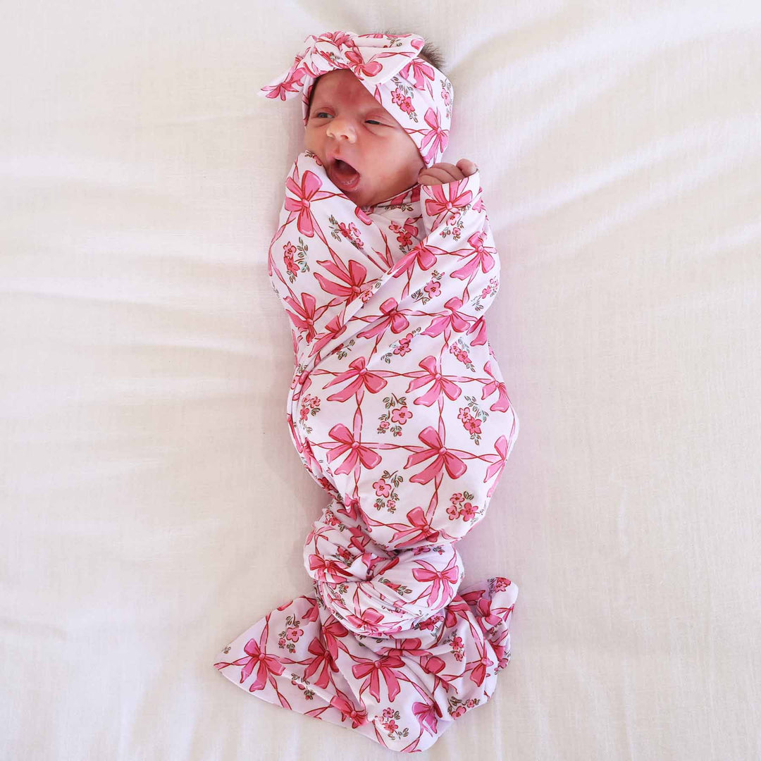 pink bow baby girl swaddle blanket 