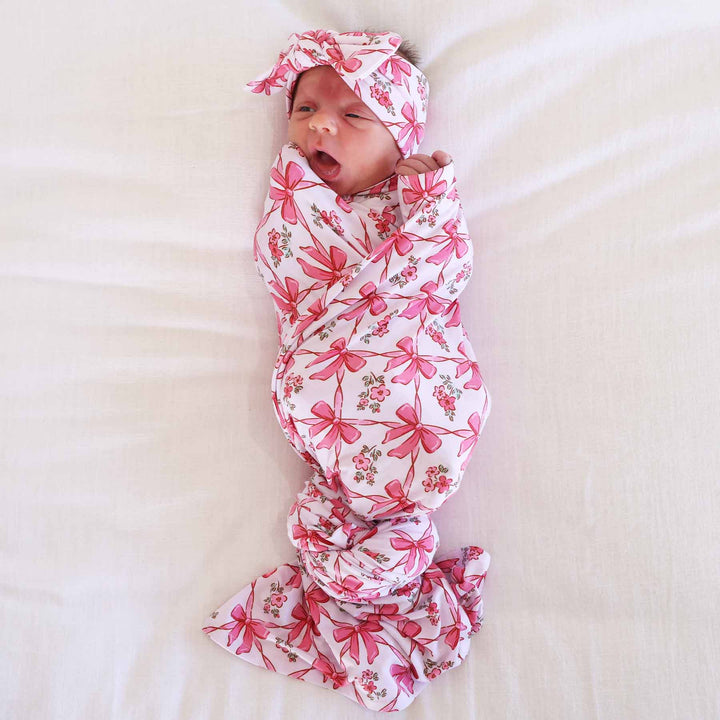 pink bow baby girl swaddle blanket 