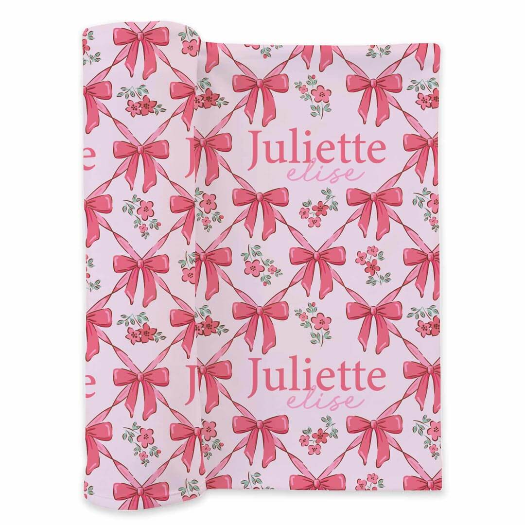pink bow personalized baby swaddle blanket 