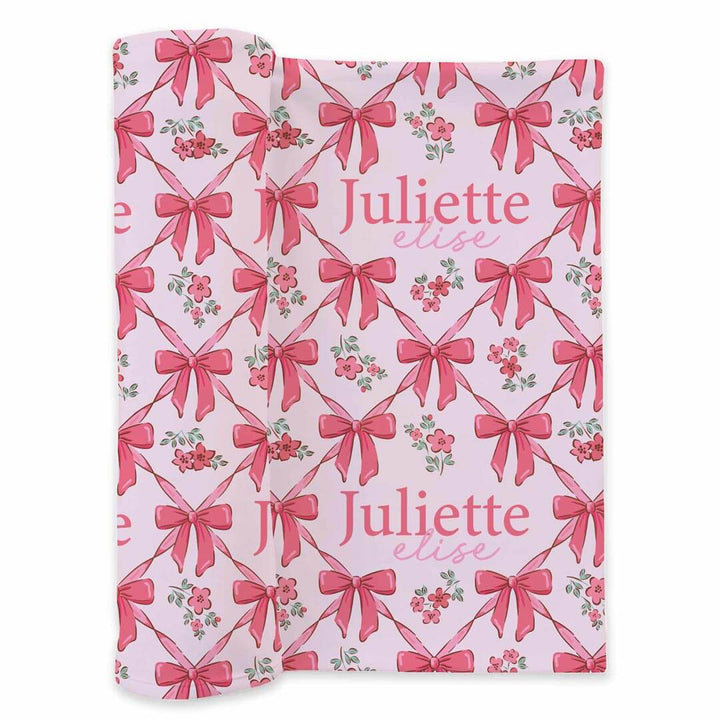 pink bow personalized baby swaddle blanket 
