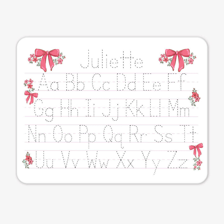 bow and floral personalized alphabet whiteboard for girls 