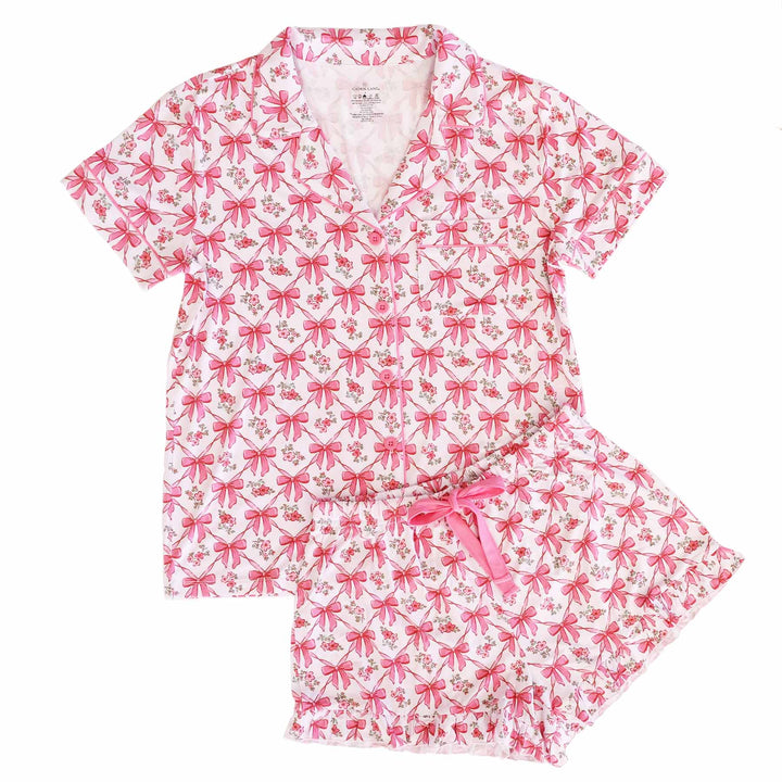 bow women's two piece pajama set 